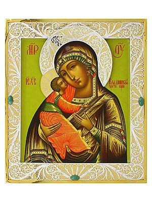 Икона Владимирская Божья Матерь ювелирная серебряная 241746