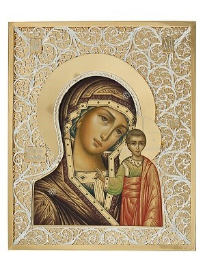 Икона Казанской Божией Матери серебряная ювелирная 241756