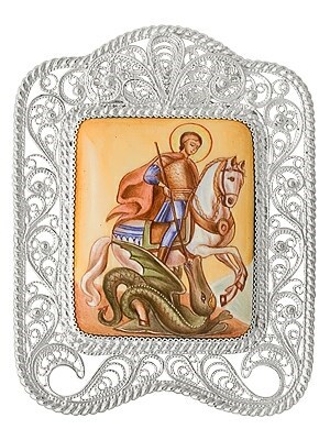 Икона Георгий Победоносец серебряная ювелирная 241763