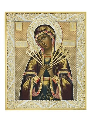 Икона Семистрельная Божья Матерь ювелирная серебряная 241766