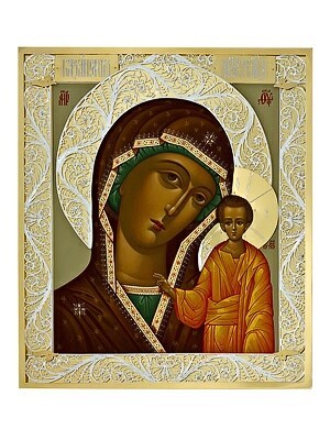 Икона Казанской Божией Матери серебряная ювелирная 241781