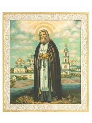 Икона Серафима Саровского серебряная ювелирная 241788