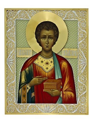 Икона Пантелеймон целитель ювелирная серебряная 241805