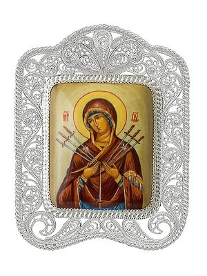 Икона Семистрельная Божья Матерь ювелирная серебряная 241817