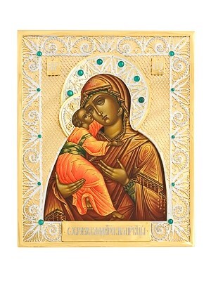 Икона Владимирская Божья Матерь ювелирная серебряная 241823