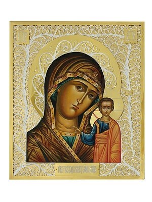 Икона Казанской Божией Матери серебряная ювелирная 241826