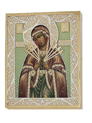 Икона Семистрельная Божья Матерь ювелирная серебряная 241828