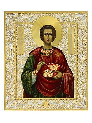 Икона Пантелеймон целитель ювелирная серебряная 241833
