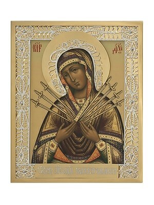 Икона Семистрельная Божья Матерь ювелирная серебряная 241835