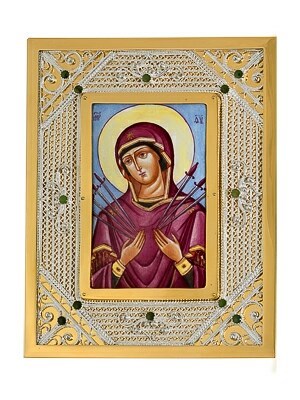 Икона Семистрельная Божья Матерь ювелирная серебряная 241851