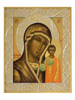 Икона Казанской Божией Матери серебряная ювелирная 241860