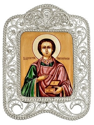 Икона Пантелеймон целитель ювелирная серебряная 241870
