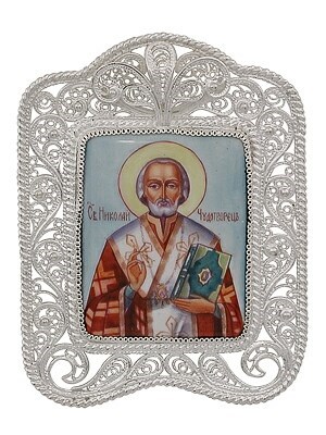 Икона Николай Чудотворец ювелирная серебряная 241881