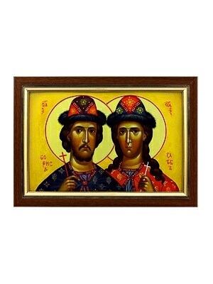 Икона Святой образ Борис и Глеб серебряная 241893