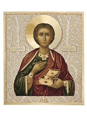 Икона Пантелеймон целитель ювелирная серебряная 241894