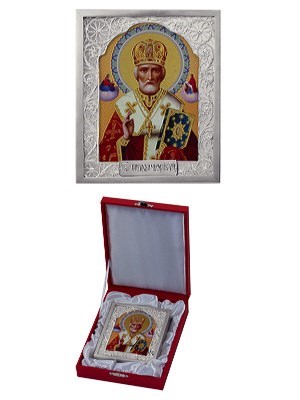 Икона Николая Чудотворца Угодника серебряная ювелирная подарочная 242280
