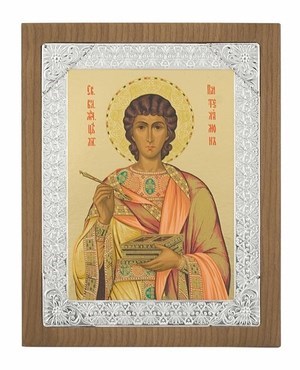 Икона Пантелеймон целитель ювелирная серебряная 242294