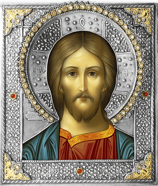 Икона Господь Вседержитель серебряная риза на дереве 253372 - фото 22003