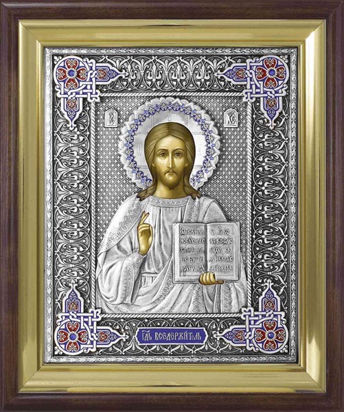 Икона Господь Вседержитель серебряная риза в деревянном киоте 253363