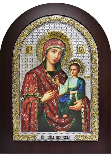 Икона серебряная Иверской Божией Матери на девере цветная 243080