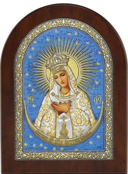 Икона освященная Остробрамская Божья Матерь серебряная на дереве позолоченная 243134