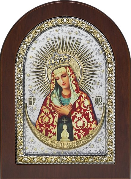 Икона освященная Остробрамская Божья Матерь серебряная на дереве с эмалью 243144
