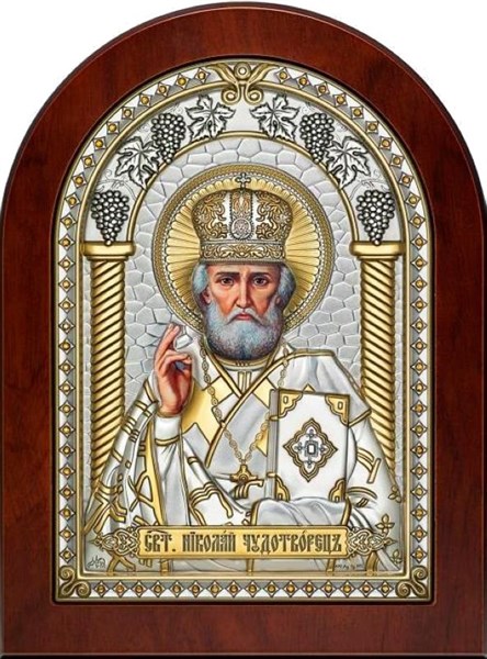 Икона серебряная Николай Угодник позолоченная 243242