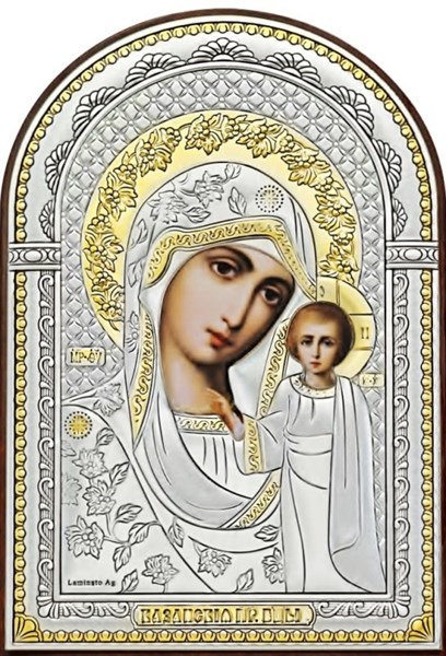 Икона освященная Казанская Божья Матерь серебряная 243512 - фото 23581