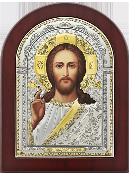 Икона Господь Вседержитель серебряная на дереве позолоченная 243601