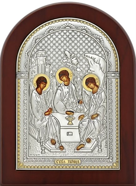 Икона Святая Троица серебряная на дереве позолоченная 243615 - фото 23846