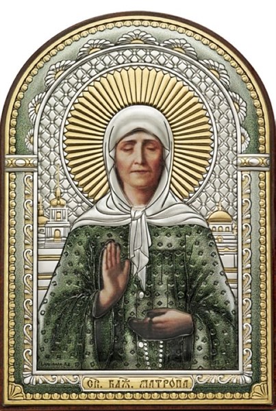 Икона Святой Матроны Московской серебряная с цветной эмалью 243675