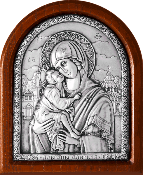 Икона Донская Божья Матерь серебряная на дереве 253140 - фото 24105