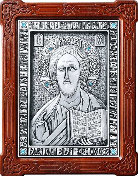 Икона Господь Вседержитель серебряная на дереве 253315