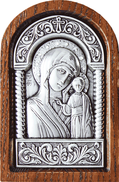 Икона Казанская Божья Матерь серебряная на дереве 253157