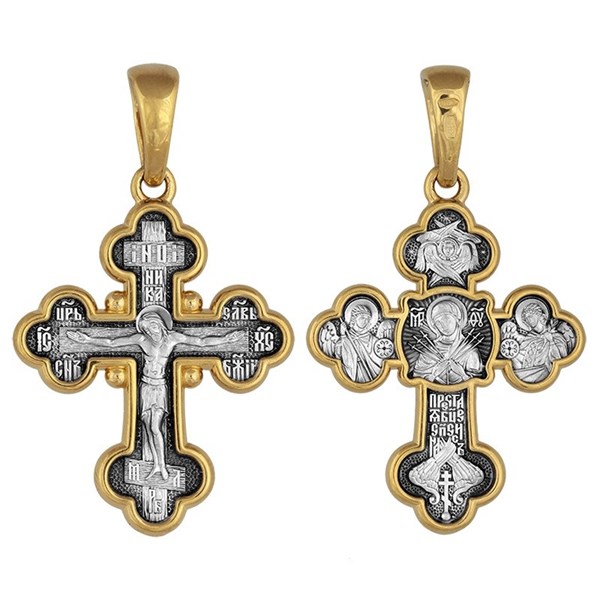 Крест серебряный позолоченный Семистрельная Божья Матерь 250538