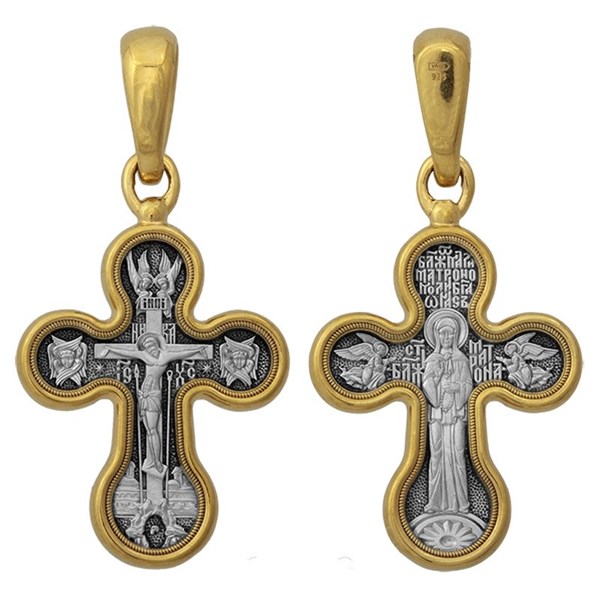 Крест серебряный Матрона Святая с желтой позолотой 250531