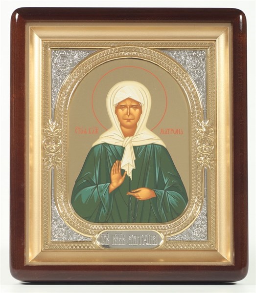 Икона в киоте 11х13 золочёная Матрона 235764