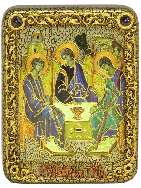 Подарочная икона Троица на мореном дубе 20х15 20172 - фото 32874