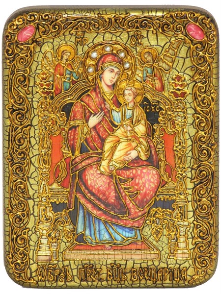 Подарочная икона Божией Матери «Всецарица (Пантанасса)» на мореном дубе 20х15 20176 - фото 32878