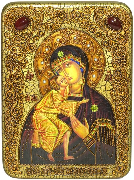 Аналойная икона Феодоровская икона Божией Матери на мореном дубе 29х21 20339 - фото 33041