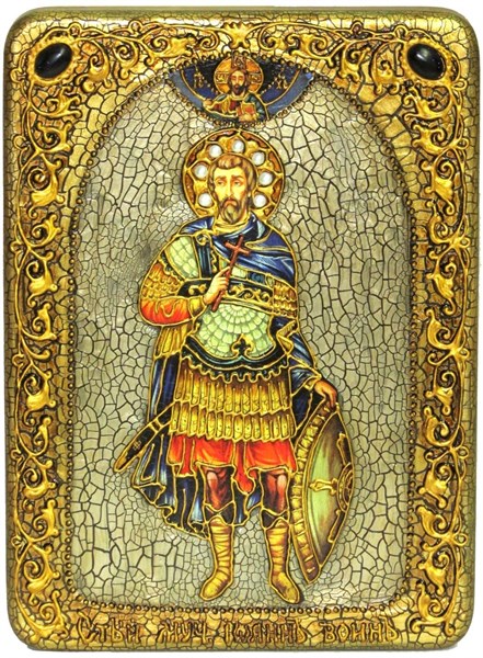 Аналойная икона Святой мученик Иоанн Воин на мореном дубе 29х21 20531 - фото 33233