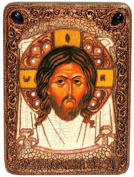 Аналойная икона Спас Нерукотворный на мореном дубе 29х21 20550