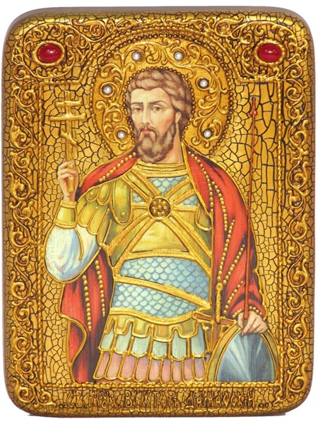 Подарочная икона Святой мученик Виктор Дамасский на мореном дубе 20х15 20706 - фото 33408