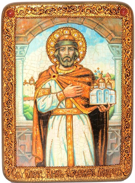 Аналойная икона Святой Благоверный князь Ярослав Мудрый на мореном дубе 29х21 20712