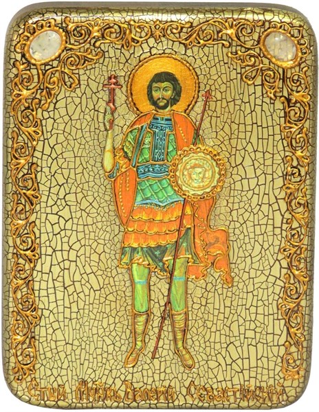 Подарочная икона Святой мученик Валерий Севастийский на мореном дубе 20х15 20878