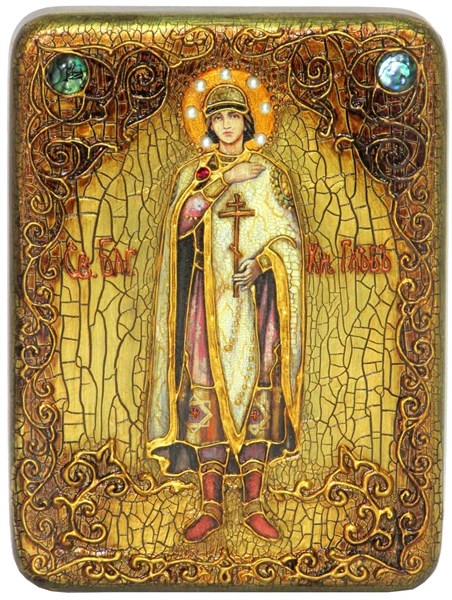Подарочная икона Святой благоверный князь Глеб на мореном дубе 20х15 20880 - фото 33582