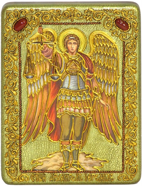 Подарочная икона Архангел Иеремиил на мореном дубе 20х15 20938 - фото 33640