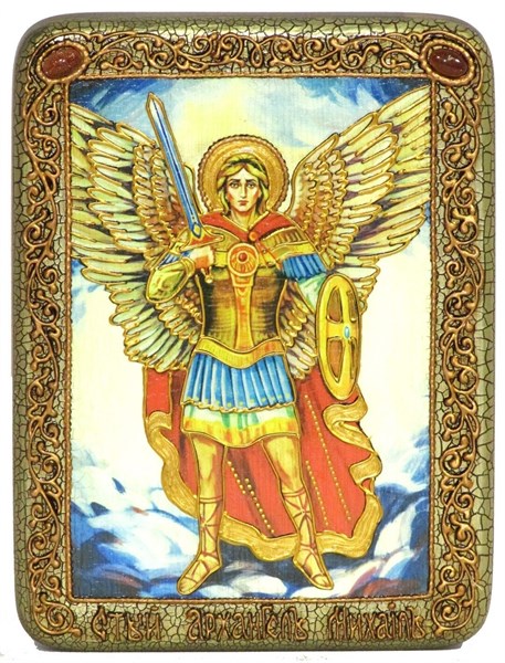 Подарочная икона Архангел Михаил на мореном дубе 20х15 20949 - фото 33651