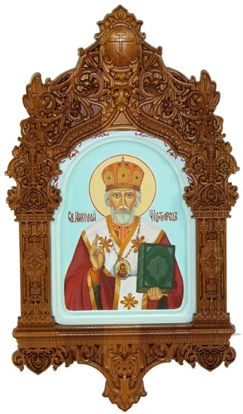 Рукописная икона Святитель Николай, архиепископ Мир Ликийский (Мирликийский), чудотворец на кипарисе 20х15 21100 - фото 33802