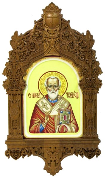 Рукописная икона Святитель Николай, архиепископ Мир Ликийский (Мирликийский), чудотворец на кипарисе 20х15 21117 - фото 33819